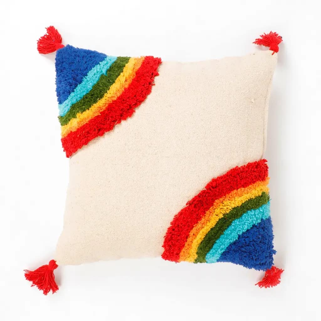 Tufted Rainbow Corner Curve Cushion Cover with Tassels – 16x16 Inch (pack of 1)