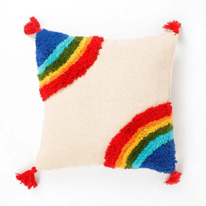 Tufted Rainbow Corner Curve Cushion Cover with Tassels – 16x16 Inch (pack of 1)