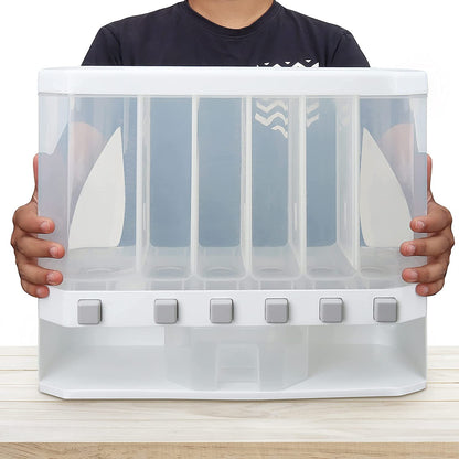 Wall Mounted Cereal Plastic Dispenser - 6 Grid Dry Food Dispenser for Kitchen Storage