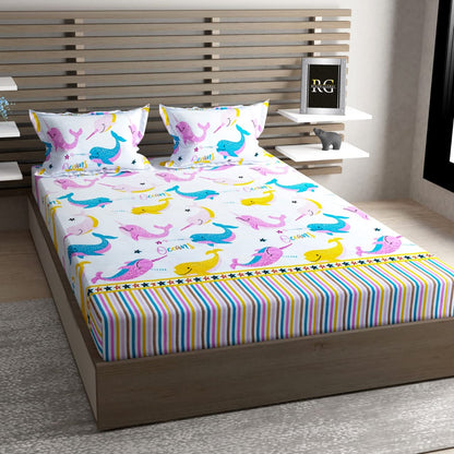 King Size 3D Printed Elastic Fitted Bedsheet Set – 160 GSM | Unisex Kids Design