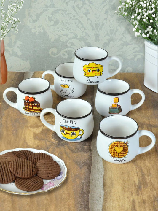 Cute Ceramic Coffee Mugs with Food Design – Set of 6 (120 ml)