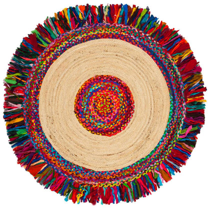Handloom Jute & Shreds Braided Round Rug – 90 cm