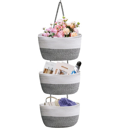 Hanging Basket Large 3 Tier Storage Bag for Indoor Tabletop Bathroom Bedroom Hanging Basket