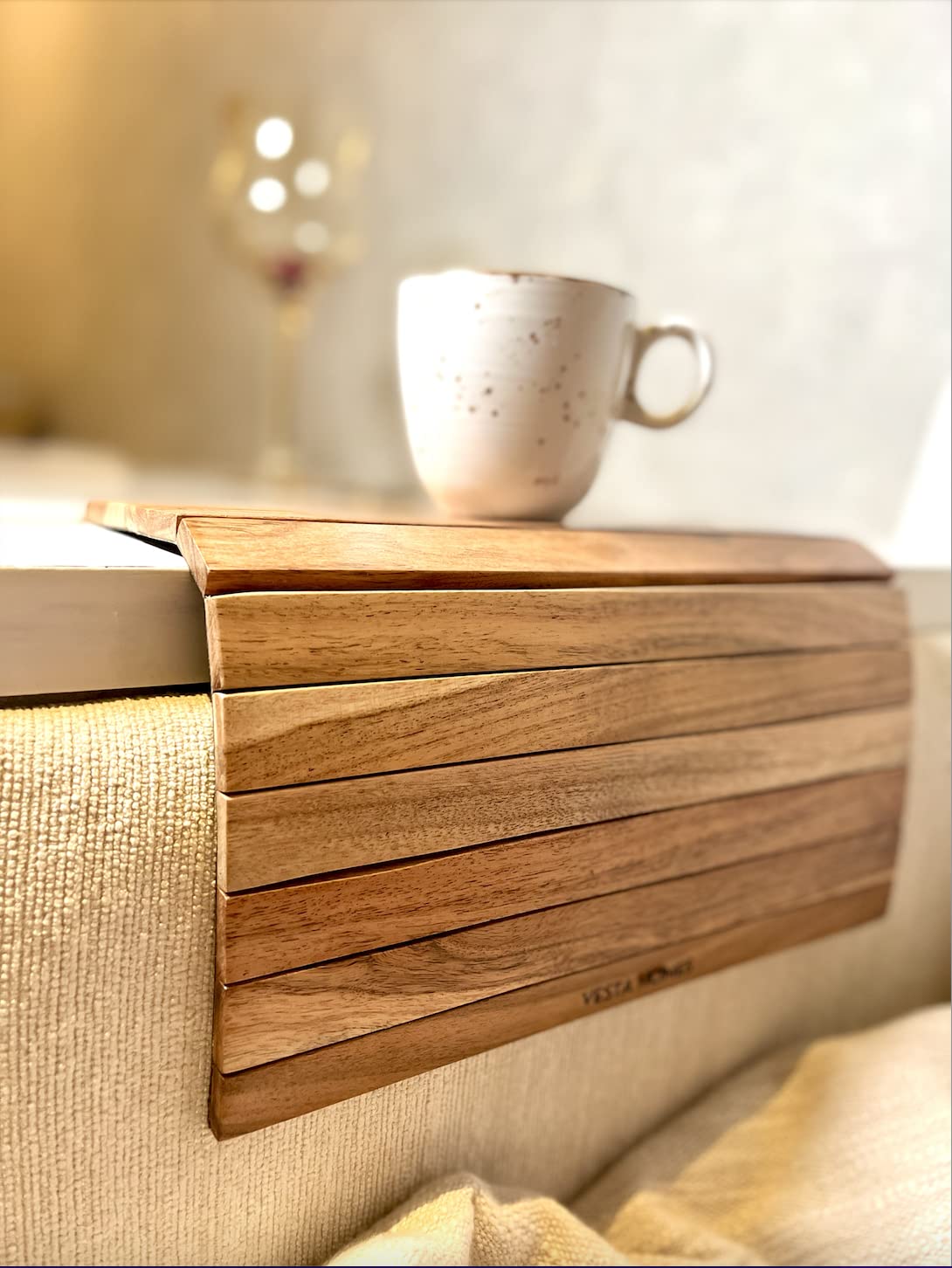 Wooden Hallway Sofa Arm Tray Table Flexible Foldable Sofa Tray for Couch Armrest