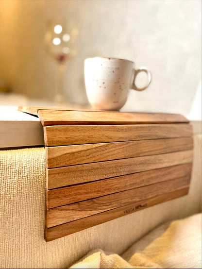 Wooden Hallway Sofa Arm Tray Table Flexible Foldable Sofa Tray for Couch Armrest