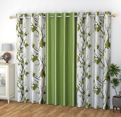 Floral Stylish Polyester Curtains – Set of 3