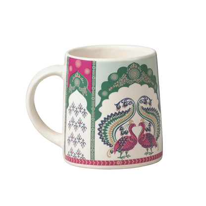 Peacock Elegance Ceramic Tea/Coffee Mugs – Set of 2