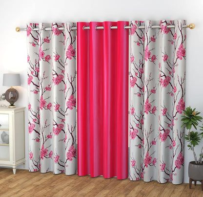 Floral Stylish Polyester Curtains – Set of 3
