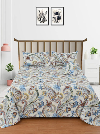 Royal Bloom 5-Piece Embroidered Cotton Bedsheet Set – King Size