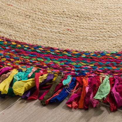 Handloom Jute & Shreds Braided Round Rug – 90 cm