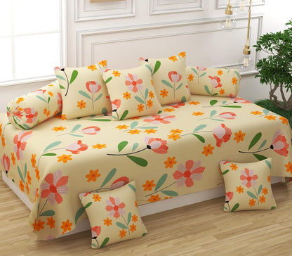 Glace Cotton Floral Design Diwan Set of 8 Pieces
