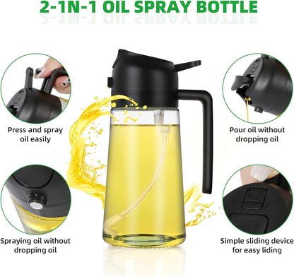 2-in-1 Oil Sprayer & Dispenser - Olive Oil Bottle with Premium Nozzle Food Grade Oil Container for Air Fryer, Salad, BBQ, Roasting – 500ml