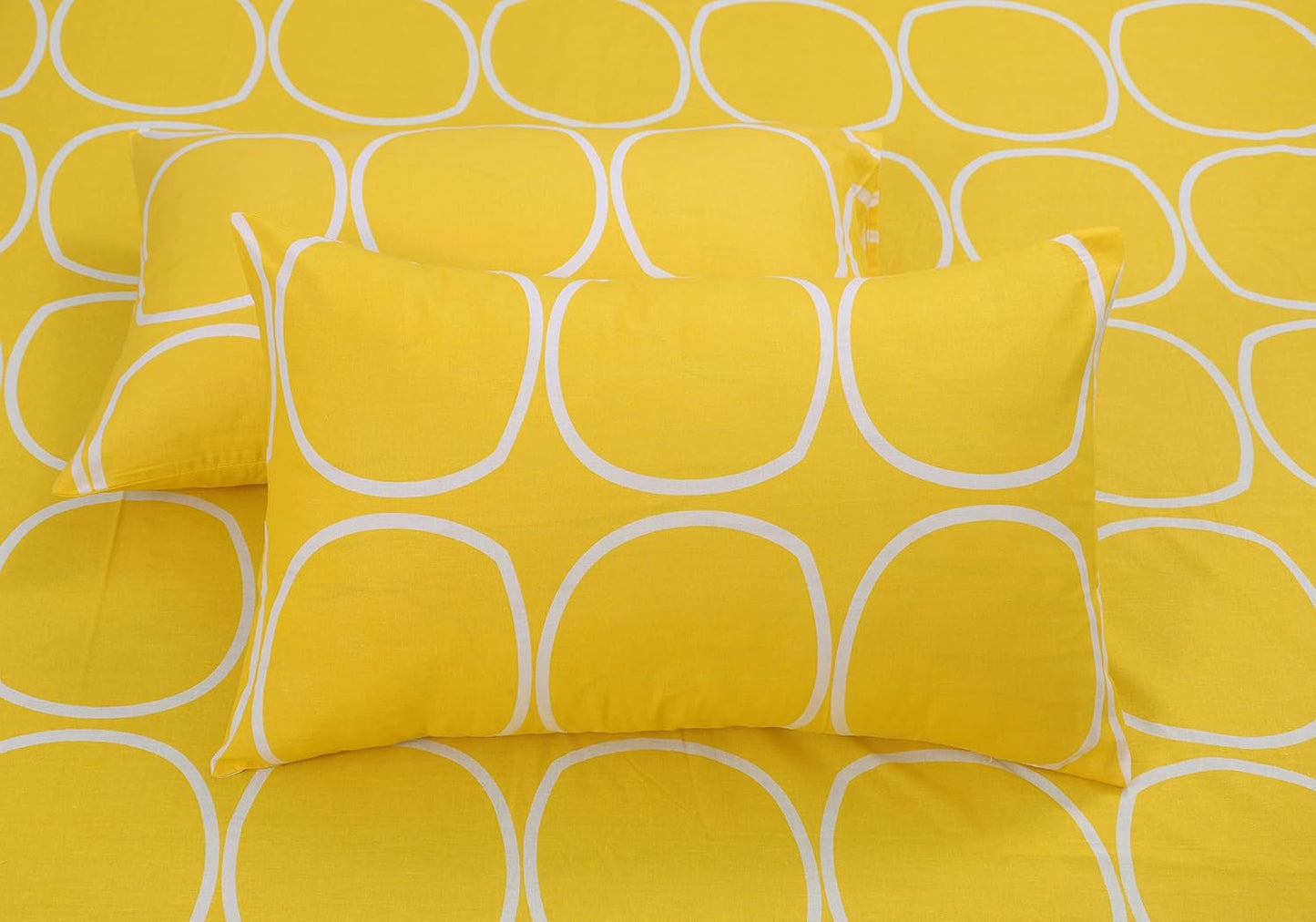 Vibrant Yellow Checked Bedsheet Set – Glace Cotton Comfort 5-Piece