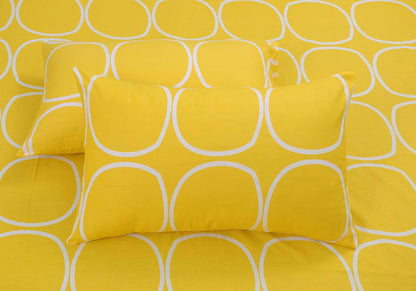 Vibrant Yellow Checked Bedsheet Set – Glace Cotton Comfort 5-Piece