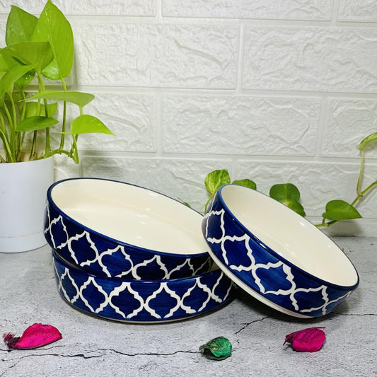 Hand-Painted Ceramic Salad Tray/Bowl - Deep Dish Bowl - Salad Plate - Serving Snacks Tray - Set Of 3