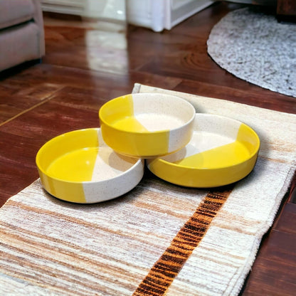 Handmade Ceramic Premium Salad Tray/Bowl - Deep Dish Bowl - Salad Plate - Serving Snacks Tray (Pack of 3)