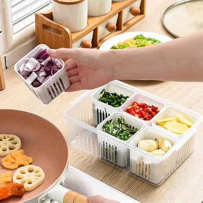Fridge 6-in-1 Airtight Storage Container - Storage Boxes for Refrigerator with Draining Feature (pack of 1)
