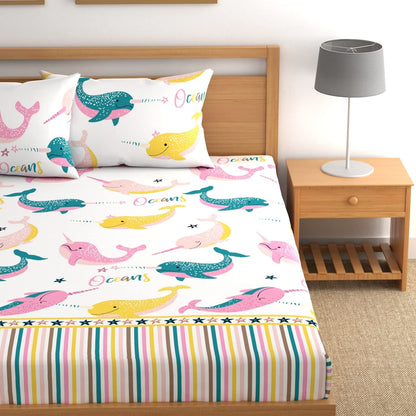 King Size 3D Printed Elastic Fitted Bedsheet Set – 160 GSM | Unisex Kids Design