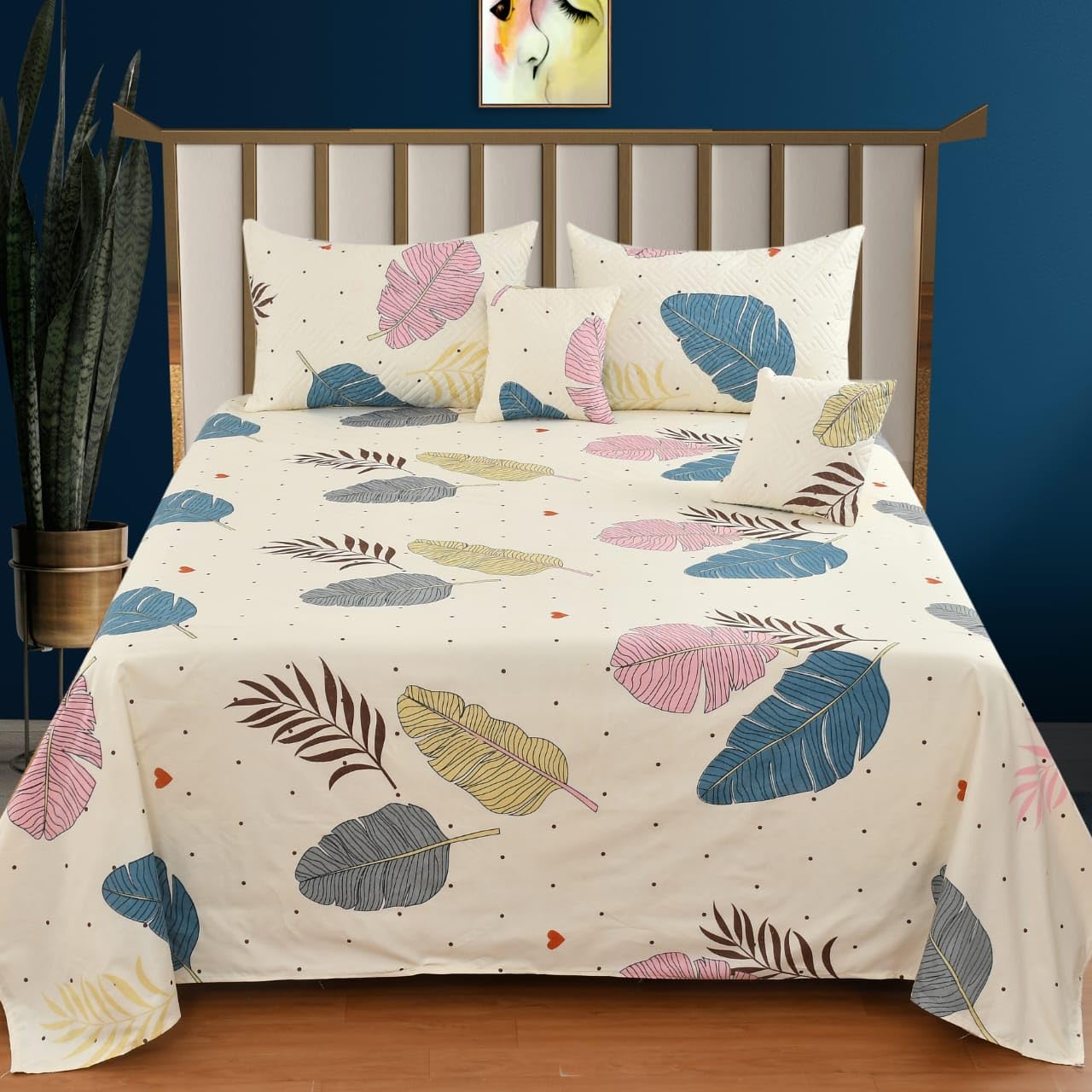 Flora Cotton 5-Piece Botanical Bedsheet Set – Double Size