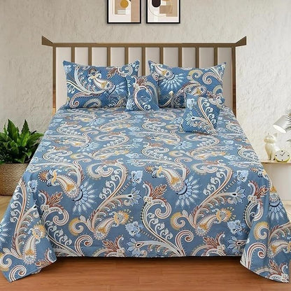 Royal Bloom 5-Piece Embroidered Cotton Bedsheet Set – King Size