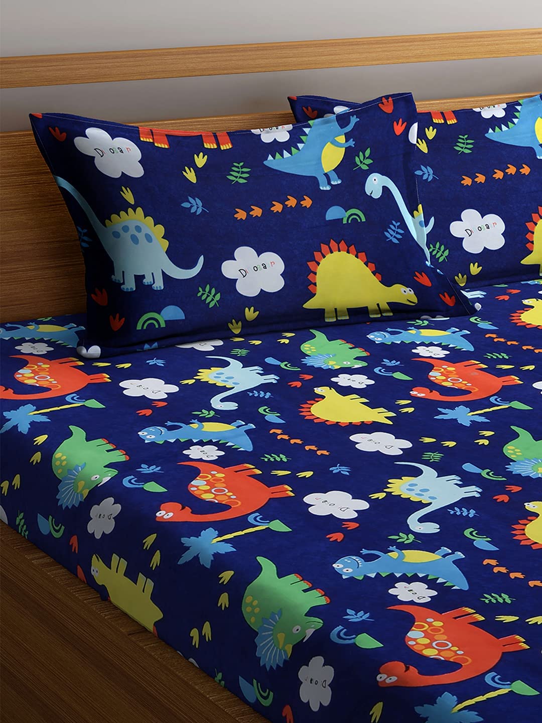 Dino Cartoon Super soft Kids Cotton Double Bedsheet Set