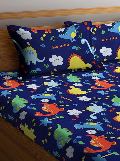 Dino Cartoon Super soft Kids Cotton Double Bedsheet Set