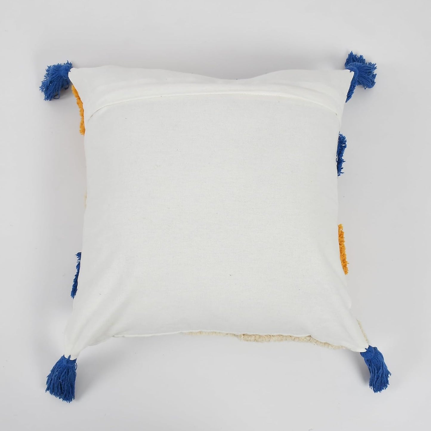 Handcrafted Multi-Colored Cushion Covers with Blue Tassels (Set of 2)