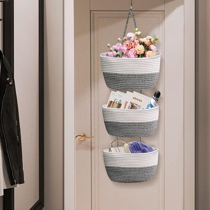 Hanging Basket Large 3 Tier Storage Bag for Indoor Tabletop Bathroom Bedroom Hanging Basket