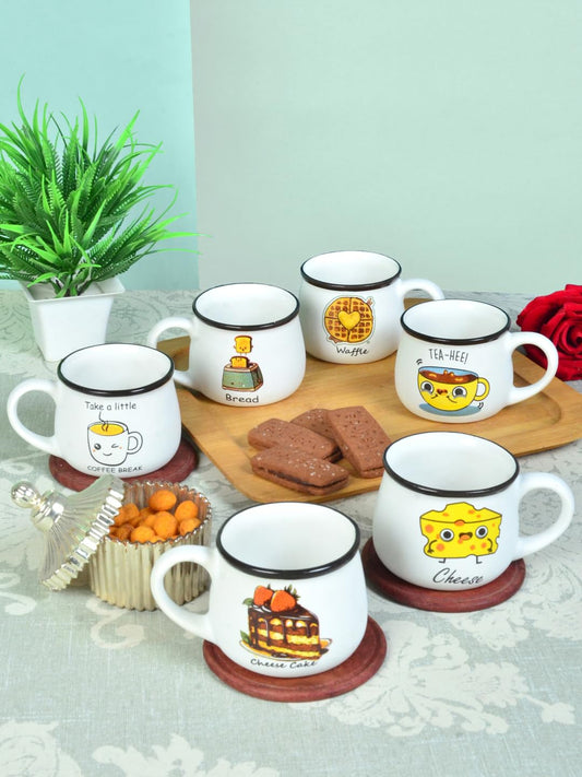 Cute Ceramic Coffee Mugs with Food Design – Set of 6 (120 ml)