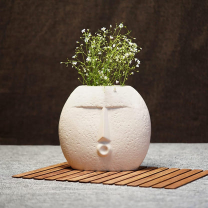 Malaikah Artistic Face-Shaped Ceramic Vase Set – White (Pack of 2)