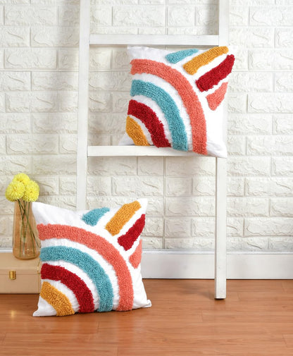 Multicolor Squares Cotton Cushion Covers – Set of 5 (16 x 16 Inches, 230 TC)