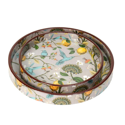 Handmade and Enamel Coated Round Engineered Wood Serving Tray - 7 x 7 and 9 x 9 inches (set of 2)
