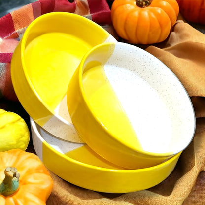 Handmade Ceramic Premium Salad Tray/Bowl - Deep Dish Bowl - Salad Plate - Serving Snacks Tray (Pack of 3)