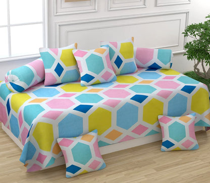 Multicolor Geometric Classic Diwan Cover Set of 8 Pieces