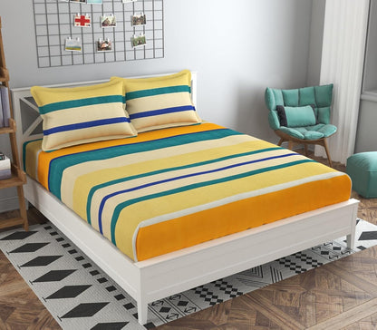 Multicolor Stripes Prime Collection Double Bedsheet with  Pillow Covers