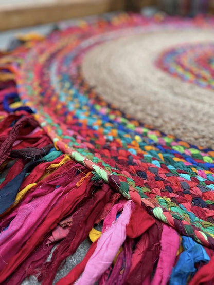 Handloom Jute & Shreds Braided Round Rug – 90 cm