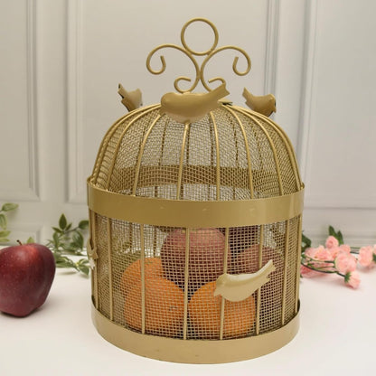 Brass Finished Metal Mesh (Jaali) Fruit Basket with  Lid Countertop Ideal for Storing Fruits, Vegetables