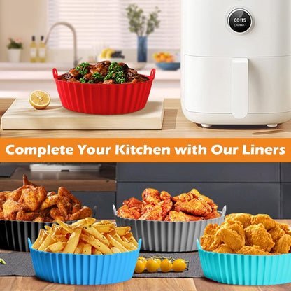 6Pcs Silicone Air Fryer Basket and Tray with Handles Non-Stick, Heat-Resistant Air Fryer Basket, Oven Accessories Round Baking Tray (Multicolor)