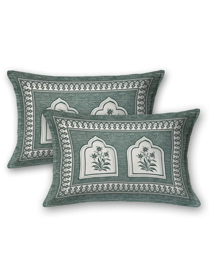 Green Color Jaipuri Printed 100% Cotton Bedsheet With Pillow Covers