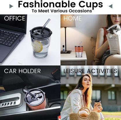 Glass Tumbler Mug with Lid, Straw & Anti-Skid Sleeve 400ml
