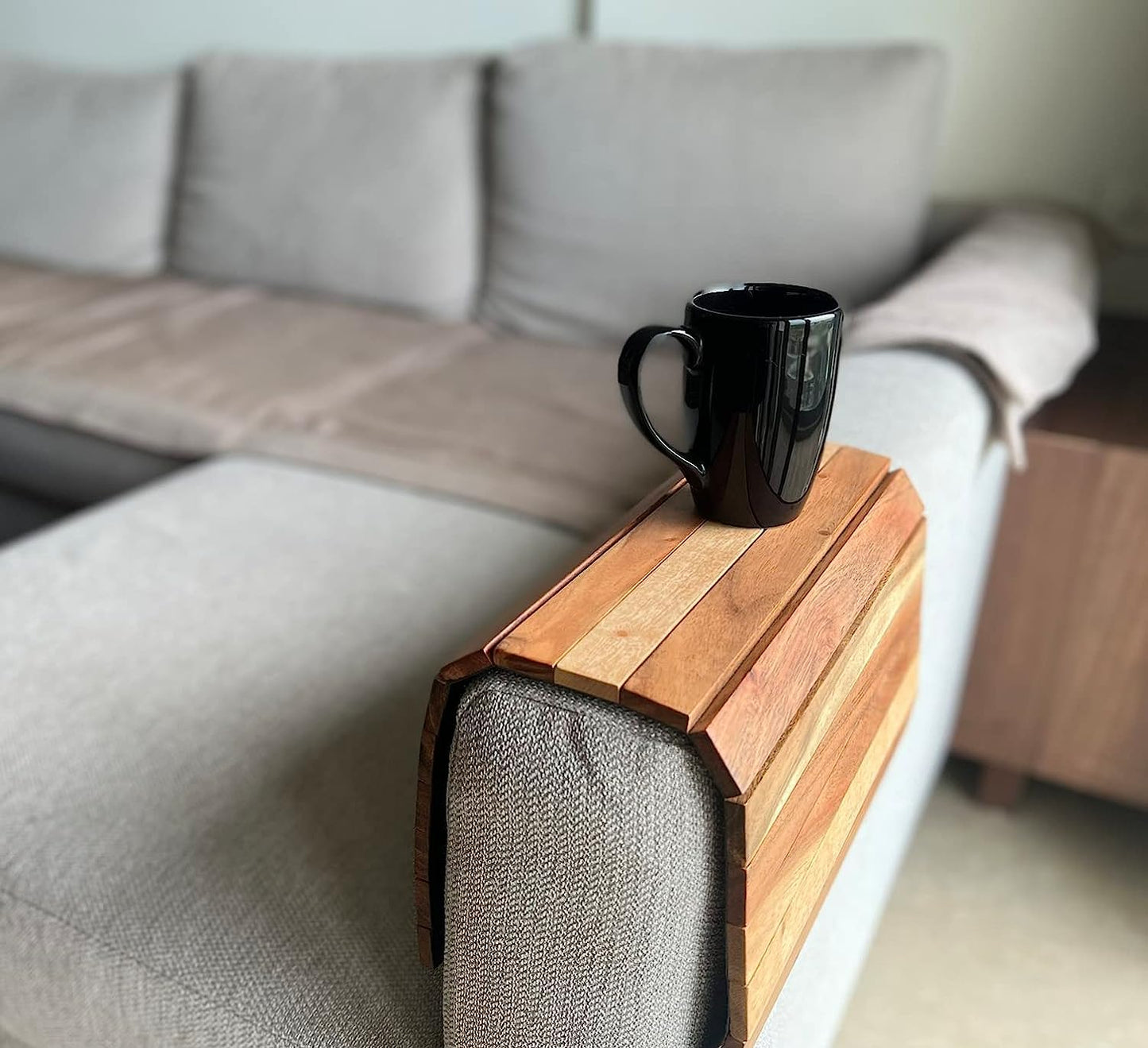 Wooden Hallway Sofa Arm Tray Table Flexible Foldable Sofa Tray for Couch Armrest