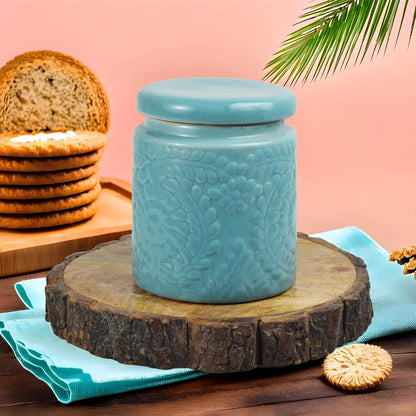 Handcrafted Floral Pattern Premium Clay Ceramic Utility Jars for Kitchen Storage | Set of 2