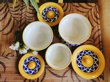 Stoneware Handmade Ceramic Handpainted Multipurpose Storage Ceramic Jars & Containers with Lid (Yellow)