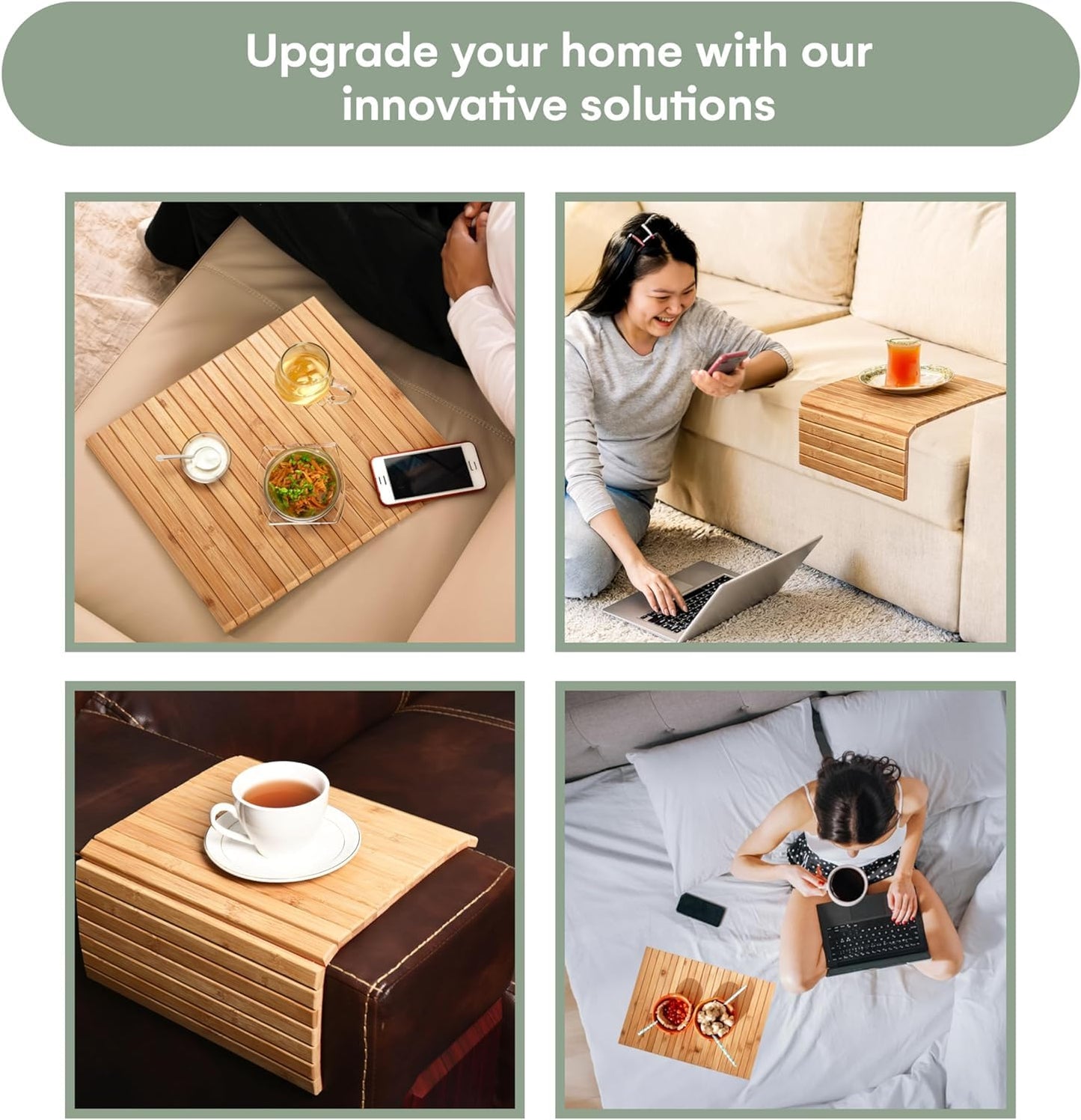 Wooden Hallway Sofa Arm Tray Table Flexible Foldable Sofa Tray for Couch Armrest