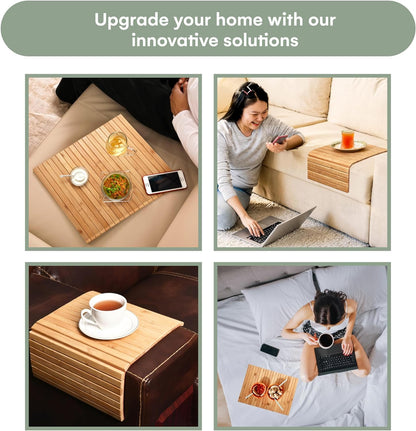 Wooden Hallway Sofa Arm Tray Table Flexible Foldable Sofa Tray for Couch Armrest