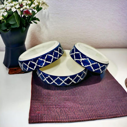Hand-Painted Ceramic Salad Tray/Bowl - Deep Dish Bowl - Salad Plate - Serving Snacks Tray - Set Of 3