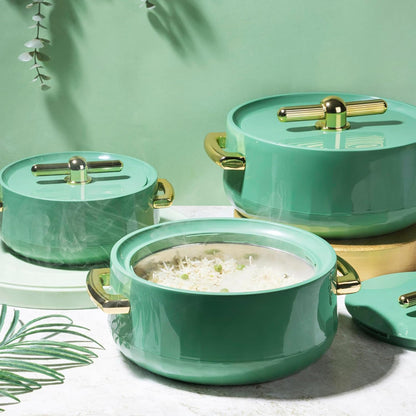 Elegance  Royal Sea Green Inner Steel Casserole Set of 3 (1700ml, 1200ml, 600ml)