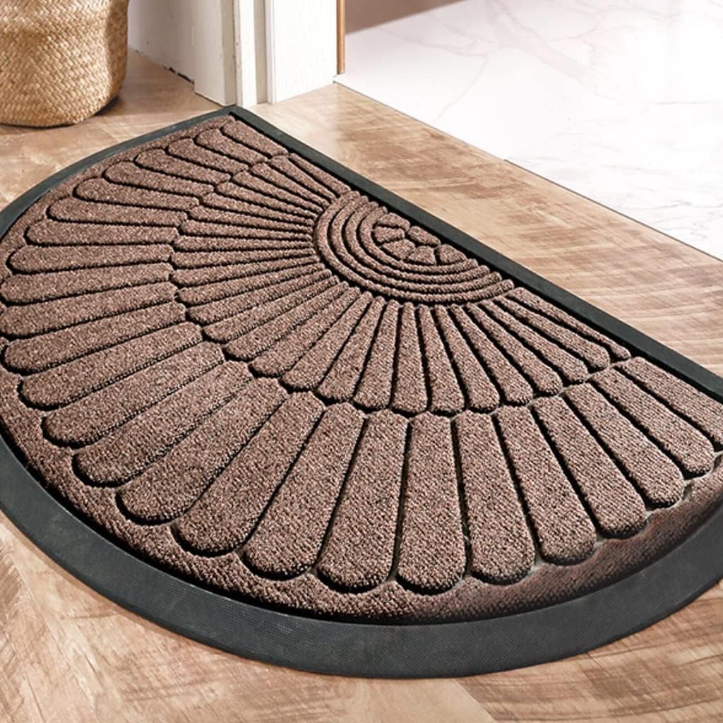 Stylish & Sturdy Semi-Circular Rubber Door Mat – Flower Brown (Extra Large)
