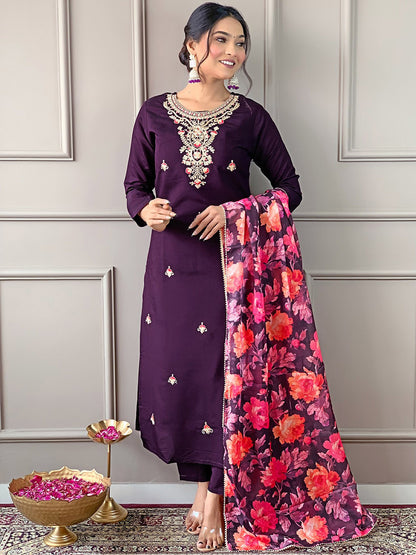 Rani Raiment Turquoise Blue Floral Embroidered Regular Thread Work With Trousers & Dupatta