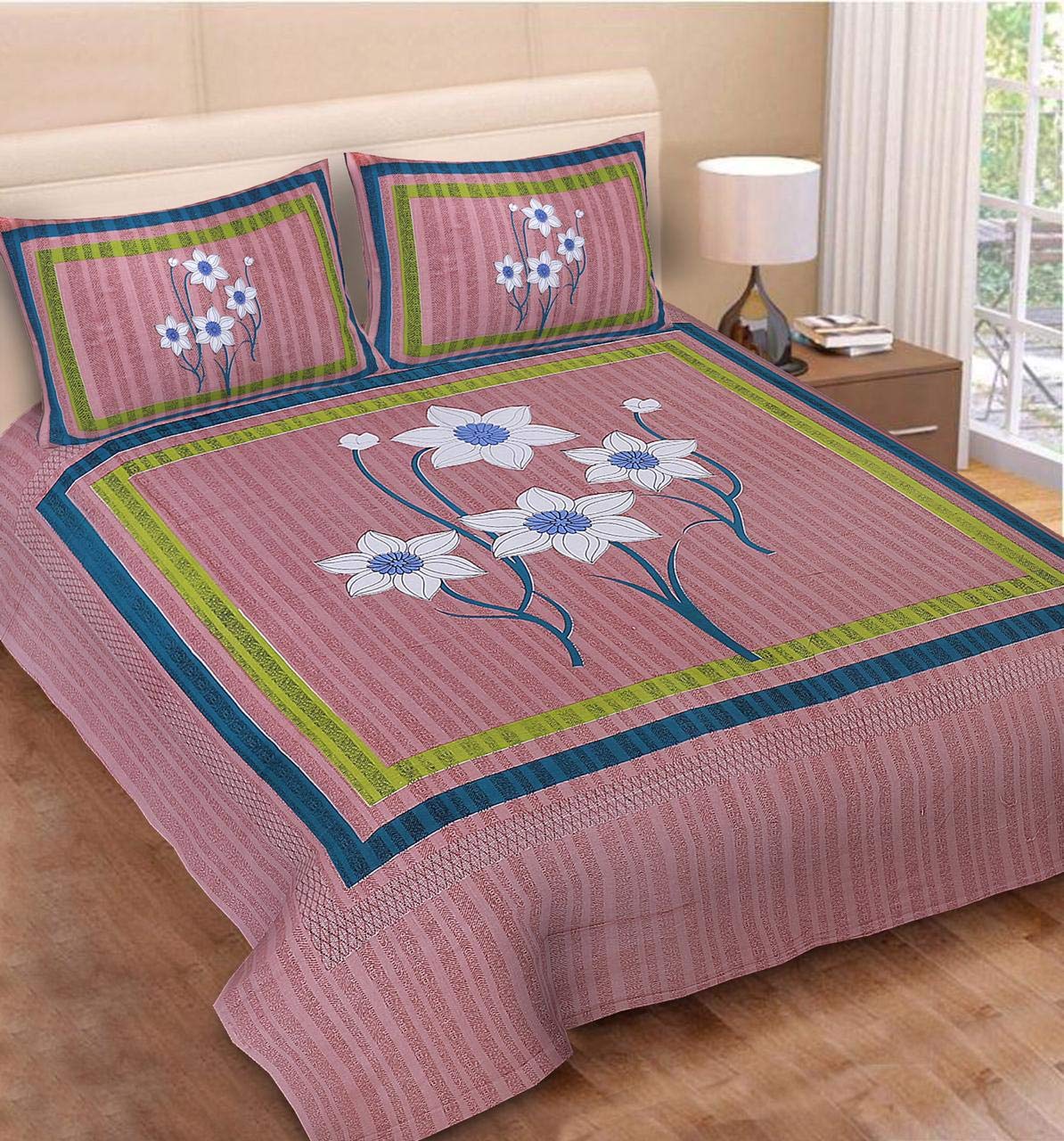 Rajasthani Jaipuri Floral 100% Cotton Bedsheet with 2 Pillow Covers